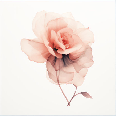 a minimalist-style image of a begonia with a rose on a white background. this photo showcases the delicate beauty of the begonia flower, complemented by the simplicity of the minimalist design. perfect for adding a touch of elegance to any space. ai generatedの素材