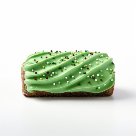 a yule log dessert with a christmas tree design made of green frosting and sprinkles, placed on a clean white background. ai generatedの素材