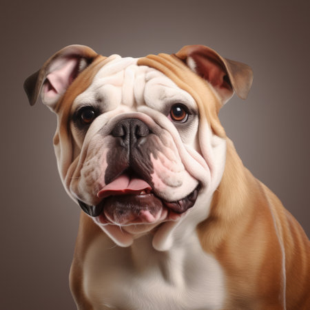 a photorealistic digital drawing of a bulldog with brown shorthair fur, in full body, with high quality and resolution of 8k. the background is white. the image is saved in png format. ai generatedの素材