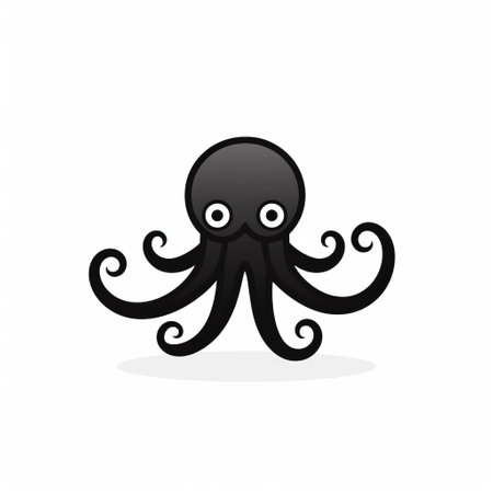 a simple black line icon of an octopus on a white background. this icon is 100% vector and has a clean design with evenly spaced shapes. it is a name design and does not have any excess vector dots. ai generatedの素材