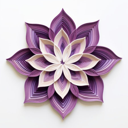 a textile art piece showcasing a royal purple lotus flower in a minimalistic and abstract style against a pristine white background. ai generatedの素材