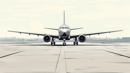 a minimalistic, cartoon-style sketch of a jet on an asphalt road, driving towards the viewer with a perspective effect. the sketch features a simple outline design, capturing the essence of the jet in a playful and artistic manner. ai generatedの素材