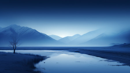 the photo showcases the breathtaking beauty of alta during the blue hour, creating a mesmerizing and enchanting atmosphere. the minimalist composition highlights the natural landscape, while the high-quality 16k hd resolution captures every detail. shot with a canon 5d, this image captures the transparent essence of the scene. ai generatedの素材