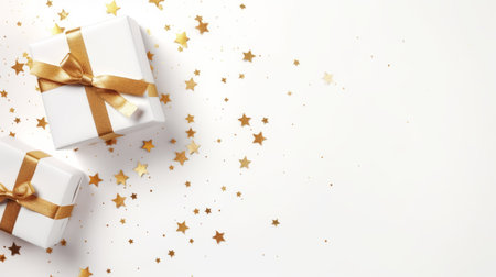 eid al-adha gift decoration on solid white background with copy space. flat lay, top view, fall. ai generatedの素材