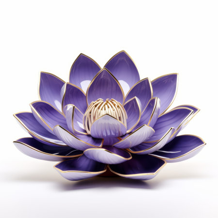 ceramic art: a stunning royal purple lotus flower takes center stage in this minimalistic and abstract ceramic artwork. against a clean white background, the intricate details of the lotus petals are beautifully captured, creating a visually captivating piece. ai generatedの素材