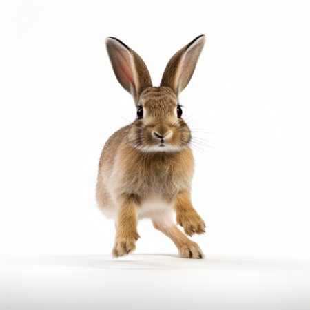 a professional photograph capturing the full body of a rabbit in motion. this high-resolution 8k uhd image showcases the rabbit's realistic details, while being isolated on a clean white background. ai generatedの素材