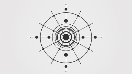 a minimal octagon tattoo design featuring symmetrical lines, dots, squares, triangles, and circles. this black and white design is placed on a white background, creating a visually striking and balanced composition. octagon tattoo, symmetrical lines, dots, squares, triangles, circles, black and white design, white background. ai generatedの素材