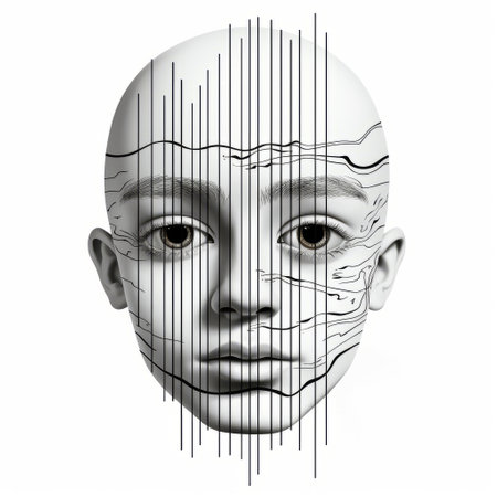 parallel vector surrealism child face illustration with modern contrast lines on a white background. ai generatedの素材