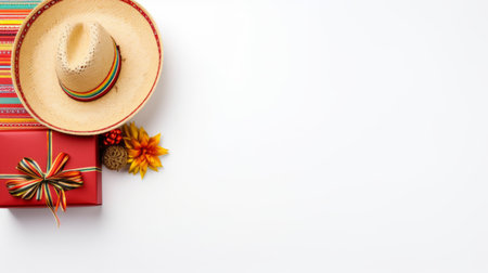 cinco de mayo gift decoration on solid white background with copy space. flat lay, top view, fall. ai generatedの素材