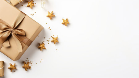 eid al-adha gift decoration on solid white background with copy space. flat lay, top view, fall. ai generatedの素材