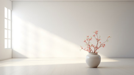 a cosmos flower stands gracefully in the center of an empty room, creating a captivating image of abstract minimalism. this stunning photograph, captured in 32k uhd resolution, showcases the beauty of playful minimalism. with its minimalist portraits and ceramics, it embodies the essence of post-minimalism. the image is available in a high-resolution format of 3840x2160 pixels. ai generatedの素材