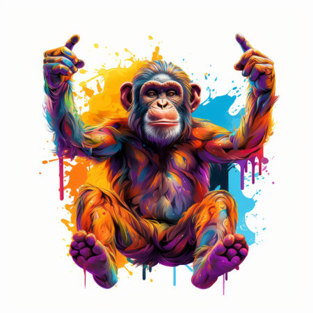 a monkey clipart featuring a dynamic pose is depicted in this realistic illustration. the colorful and vibrant colors bring this 4k image to life, showcasing its detailed design. the monkey stands out against the white background, making it a versatile and eye-catching addition to any project or design. ai generatedの素材