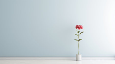 a vibrant carnation stands gracefully in the center of an empty room, creating a captivating contrast. this abstract minimalism photograph captures the essence of simplicity and elegance. with its playful minimalism and minimalist portraits, it embodies the post-minimalism style. this high-resolution image, with a resolution of 3840x2160, is perfect for appreciators of minimalist ceramics and abstract art. ai generatedの素材