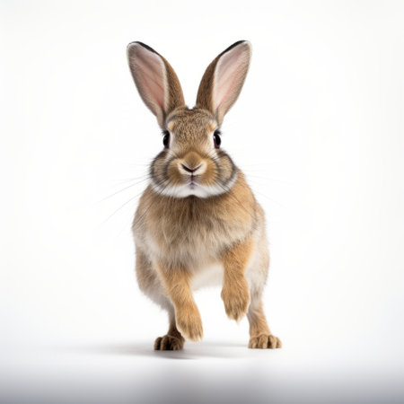 a professional photograph capturing the full body of a rabbit in motion. this high-resolution 8k uhd image showcases the rabbit's realistic details, while being isolated on a clean white background. ai generatedの素材