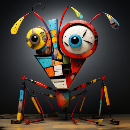 3d abstract sculpture of an ant inspired by the artistic styles of basquiat, picasso, miro, kandinsky, klee, birell, fairey, ardon, and buffet. ai generatedの素材
