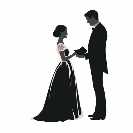 a wedding officiant vector-style silhouette against a clean white background. perfect for wedding invitations, websites, and other wedding-related designs. this elegant and minimalist image captures the essence of a wedding ceremony, merging the keywords: wedding officiant, vector-style, silhouette, white background. ai generatedの素材