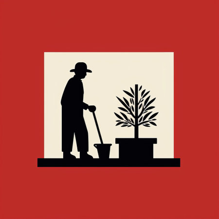 a gardener pictogram in the isotype style of gerd arntz, depicting a person engaged in gardening activities. ai generatedの素材