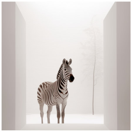 a cute zebra captured in a minimalist photography style, showcasing the essence of japanese minimalism. this high-resolution image is available in 32k resolution, allowing for stunning detail and clarity. ai generatedの素材