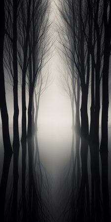 a surreal cinematic minimalistic shot in the style of michael kenna, featuring a serene landscape with a lone tree standing tall against a dramatic sky. the monochromatic tones and soft lighting evoke a sense of tranquility and mystery. this captivating photograph captures the essence of kenna's signature style, merging elements of nature and minimalism. ai generatedの素材