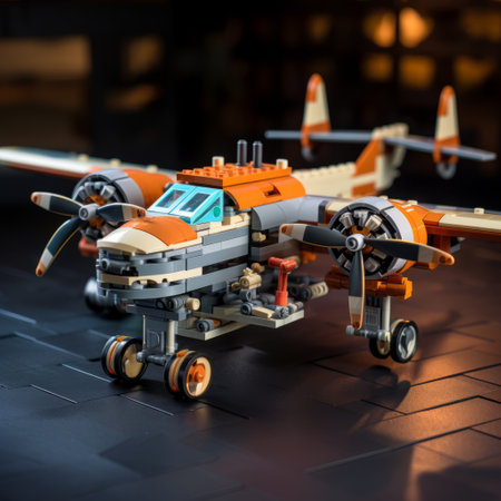 model airplane with tiltrotor and 2 propellers, built using lego bricks, in a toy style, captured in 8k uhd. ai generatedの素材