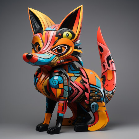 3d abstract sculpture of a fox inspired by the artistic styles of basquiat, picasso, miro, kandinsky, klee, birell, fairey, ardon, and buffet. ai generatedの素材