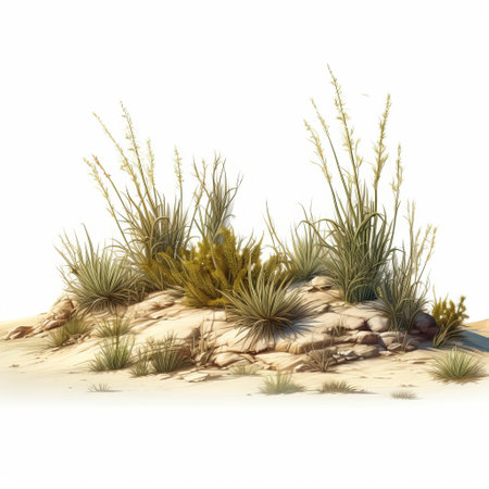 desert scene featuring semi-realistic grass on a white background. ai generatedの素材