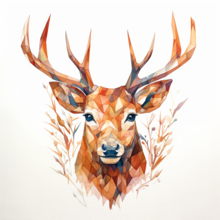 a deer made with paper craft and watercolour, showcased against a clean white background. ai generatedの素材