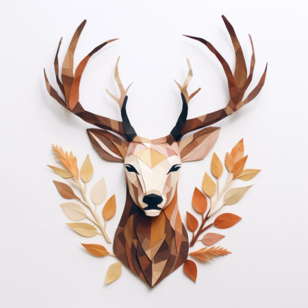 a paper craft deer made using watercolour techniques, showcased against a clean white background. ai generatedの素材