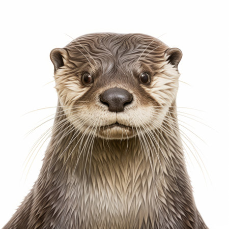 an otter close-up is depicted in this flat drawing, showcasing a front view. the white background enhances the focus on the otter's details. the image is presented in 8k ultra-clear resolution, ensuring a high level of clarity and sharpness. ai generatedの素材
