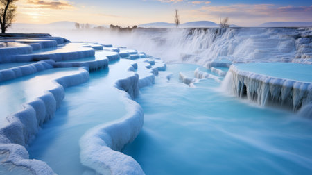 the pamukkale basin in turkiye showcases stunning swamp photography, capturing the natural beauty of this mesmerizing location. with its unique combination of vibrant colors and serene landscapes, this photo perfectly encapsulates the allure of the pamukkale basin. ai generatedの素材