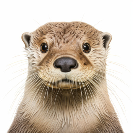an otter close-up is depicted in this flat drawing, showcasing a front view. the white background enhances the clarity of this 8k ultra-clear image. ai generatedの素材