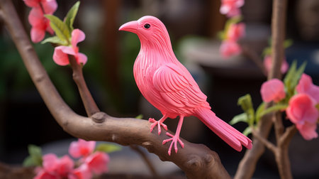 the flamingo bird figurine, known as "flamingo look bird," is a stunning piece made from resin. resembling a wooden carving, this canary-shaped figurine features a bulbous body, an angled tail, a movable head, and a small beak. perfect for creating a natural ambiance, it can be displayed alongside other complementary decor items. ai generatedの素材