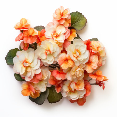 a vibrant arrangement of orange, yellow, and white flowers adorns a white background, reminiscent of the delicate hues of light pink and light beige. this stunning composition, inspired by the traditional japanese artistic techniques, showcases intricate paper sculptures. captured with a pentax 645n, the image exudes a captivating blend of light red and dark emerald tones. ai generatedの素材