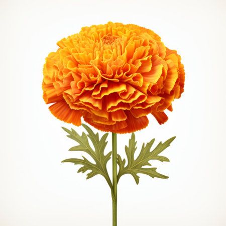 orange carnation flower isolated on a white background, framed with a white border. this photo captures the realistic detailing and style reminiscent of artists like koloman moser, arman manookian, and cicely mary barker. the dark yellow and light emerald hues, along with the luminous shadowing, create a visually striking image that showcases the flower's realistic color schemes. ai generatedの素材