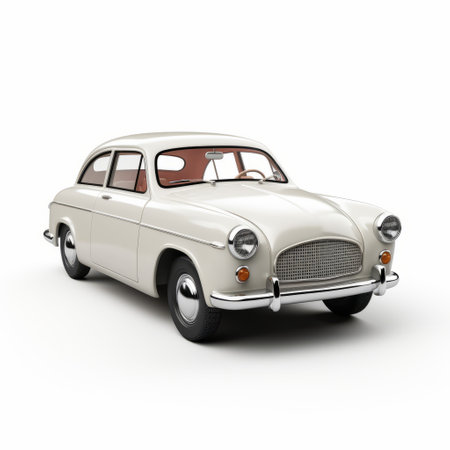 vintage car on white background, rendered in the elegant simplicity of octane render. this anglocore-inspired image showcases clean and simple designs, with a touch of anglo gothic influence. the light white color enhances the working-class empathy, making it a visually striking representation of classic automotive aesthetics. ai generatedの素材