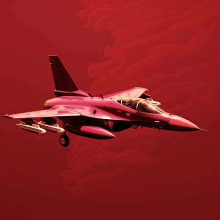 a red airplane soars through a vibrant red sky, capturing the essence of miles aldridge's style. this aggressive digital illustration showcases the precision painting techniques reminiscent of cobra art movement. shot on fujifilm eterna 250t type 8560 film, this artwork by daniel jaems pays homage to the iconic group f64 photographers. ai generatedの素材