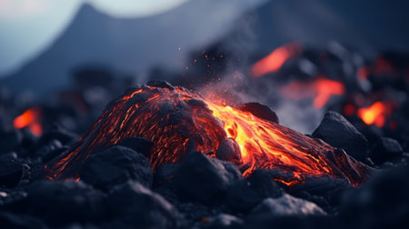 a close-up photo of a volcano showcasing its godly and realistic features. the rocks are colorful, brittle, and beautiful, creating an elegant and dry landscape. the image has rich and vivid contrast, with depth of field and black tones. shot on a 100mm lens at f/2.0, the natural lighting adds to the realistic and impressive feel. this 8k uhd photo captures the volcano in stunningの素材