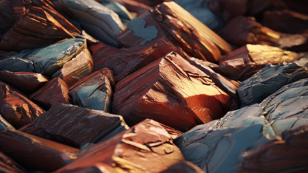 a majestic mountain captured in a godly realistic close-up, showcasing the photo realism of its colourful rocks. the brittle yet beautiful landscape appears dry and elegant, with rich and vivid contrast. shot on a 100mm lens at f/2.0, the natural lighting adds depth of field, enhancing the black tones and crisp details. this impressive 8k uhd photo immerses viewers in the stunning quokka colors ofの素材