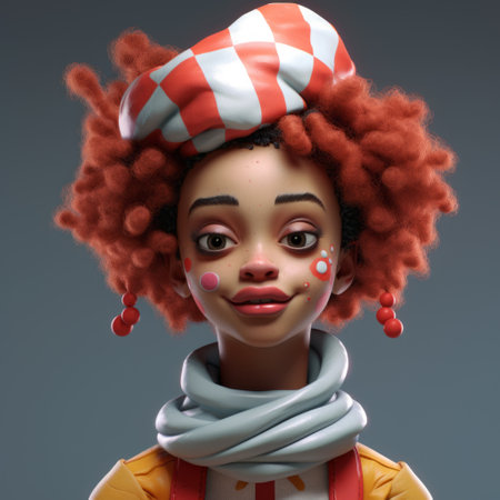 a 3d printed character named eugene b, showcasing a playful femininity and vibrant colorism. this character embodies the essence of clowncore and explores various textures. created using cinema4d, eugene b combines elements of oil portraitures and robotics, making it an intriguing choice for kids and enthusiasts alike. ai generatedの素材