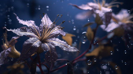 a close-up portrait photograph showcasing the godly realism of unknown proteus mirabilis biological virus alien flowers. the image captures the brittle yet beautiful and elegant nature of these flowers, with vivid contrast and depth of field. shot on a 100mm lens at f/2.0, the photo exhibits rich black tones and crisp details. the use of natural lighting adds to the realistic and impressive quality ofの素材