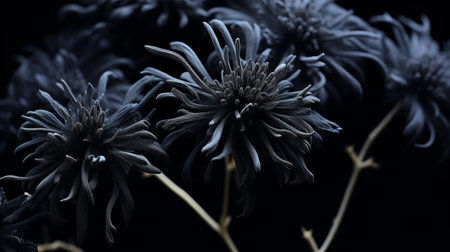 a close-up portrait photograph of unknown escherichia coli biological virus alien flowers. the photo showcases the godly realism with vivid contrast and depth of field. shot on 100mm with f/2.0 aperture, the image captures the brittle yet beautiful and elegant flowers in rich black tones. the natural lighting adds to the realistic and impressive quality of the 8k uhd photo, displaying the vibrant colors ofの素材