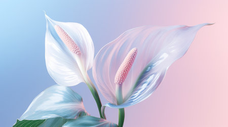 a floral watercolor artwork featuring an abstract flower bouquet vector illustration background. rendered in the style of cinema4d, this minimalist and enigmatic piece showcases detailed hyperrealism with glowing pastels. the realistic and detailed rendering captures the essence of the tropics, creating a captivating and vibrant visual experience. ai generatedの素材