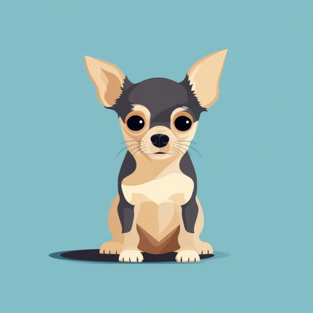 chihuahua character in an illustration of a cute chihuahua dog, featuring a dark gray and light beige color scheme with hints of light navy and light cyan. the artwork is inspired by the styles of chuah thean teng, minimal retouching, patrick brown, and george biddle. this is the first version of the illustration. ai generatedの素材