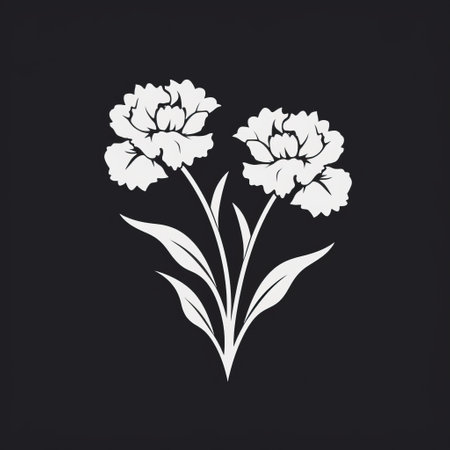 the carnation flowers illustration features a minimalist purity and is set against a black background. inspired by stenciled iconography and feminine sticker art, the artwork showcases the influence of artists like wlad safronow, ephraim moses lilien, and embraces a monochrome simplicity with a low-resolution aesthetic. ai generatedの素材
