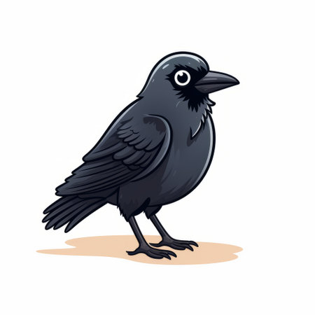 a crow cartoon image featuring flat colors and darkly detailed elements. the whimsical yet eerie animal symbolism adds a touch of playfulness to the character design. the flat shading and simplistic characters create a unique visual appeal. the image also showcases accurate bird specimens. ai generatedの素材