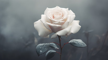a white rose wallpaper in hd, featuring a soft and romantic landscape with a misty atmosphere. rendered in cinema4d, this moody tonalism style image showcases soft gradients and a dreamy ambiance. shot with a sony alpha a7 iii using fujifilm eterna vivid 500t, this wallpaper captures the beauty of nature in a captivating way. ai generatedの素材