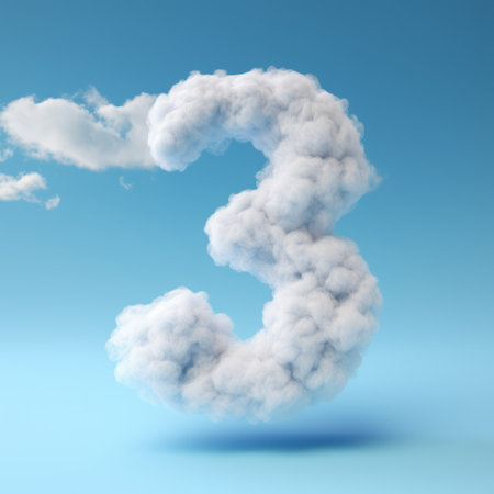 a photo featuring three numbers and a cloud formed by white clouds and a blue sky. the image showcases an organic sculpting style with physically based rendering and layered imagery, incorporating subtle irony. captured using kodak vision3 film and rendered with unreal engine 5, the photo exhibits abstract expressionist explosions while promoting environmental awareness. ai generatedの素材