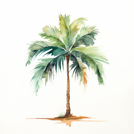 palm illustration on a white background, aquarellist, spectacular backdrops, art of tonga, ceramic, emerald and brown, uhd image, no watermark, text, 300 dpi, typography, shapes do not stick together, no text in the picture, on a white background. ai generatedの素材