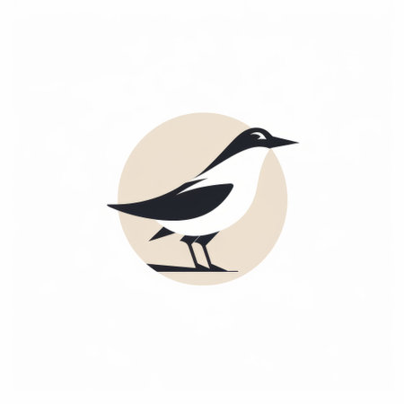 abstract bird silhouette in a cartoon illustration, featuring a vector illustration of a bird. the design is done in a dark white and light beige color scheme, with circular shapes. this logo, created by bill jacklin, is inspired by seaside scenes and showcases clean and simple designs. the image was captured using a manual focus lens. ai generatedの素材