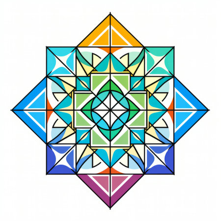 a mandala coloring page featuring an octahedron as the main subject. the image is self-contained within the border, allowing for easy coloring. it has a slight zoom out, showcasing simple patterns with central symmetry and homogeneity. no signature, text, shading, or shadows are present, providing ample white space for coloring. ai generatedの素材